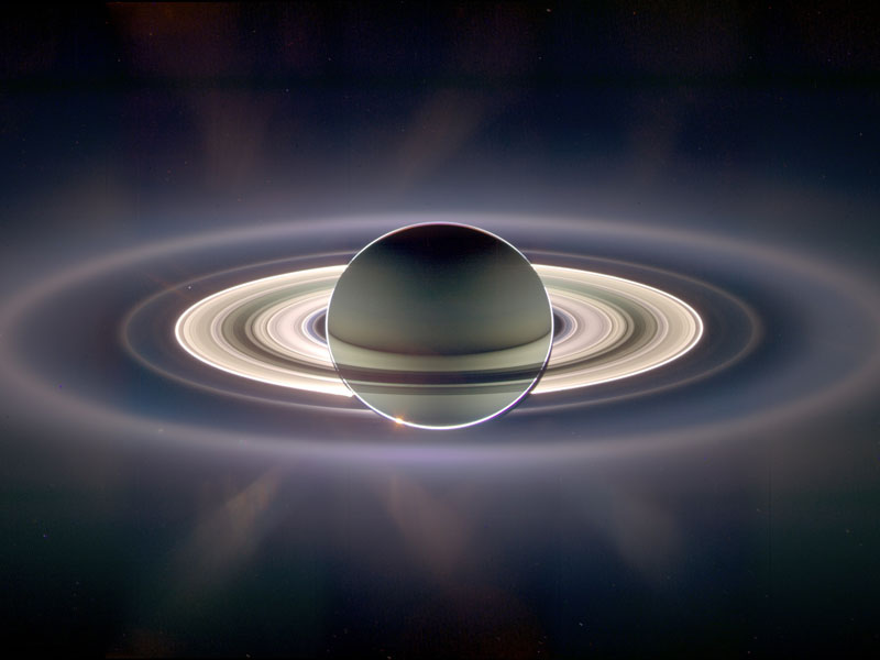 Saturn with earth at 9:30 position in rings